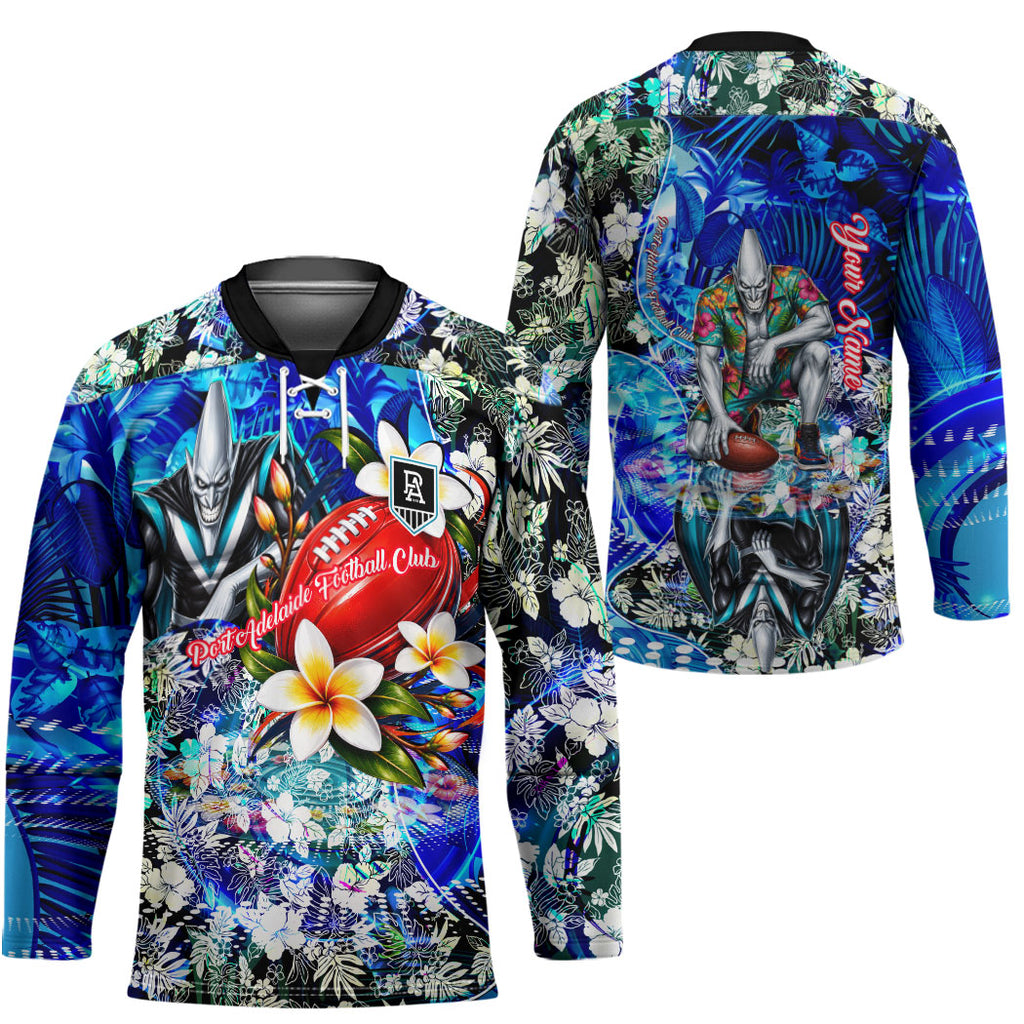 Personalized Port Adelaide Football Power Hockey Jersey Tropical Hibiscus Flowers - Pacific Fusion Style