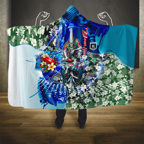 Personalized Port Adelaide Football Power Hooded Blanket Tropical Hibiscus Flowers - Pacific Fusion Style