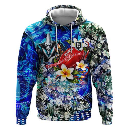 Personalized Port Adelaide Football Power Hoodie Tropical Hibiscus Flowers - Pacific Fusion Style