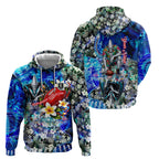 Personalized Port Adelaide Football Power Hoodie Tropical Hibiscus Flowers - Pacific Fusion Style