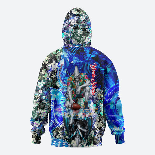 Personalized Port Adelaide Football Power Hoodie Tropical Hibiscus Flowers - Pacific Fusion Style