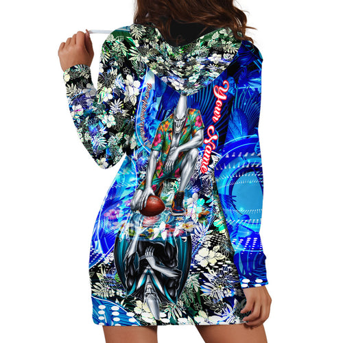Personalized Port Adelaide Football Power Hoodie Dress Tropical Hibiscus Flowers - Pacific Fusion Style