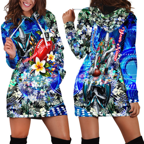Personalized Port Adelaide Football Power Hoodie Dress Tropical Hibiscus Flowers - Pacific Fusion Style