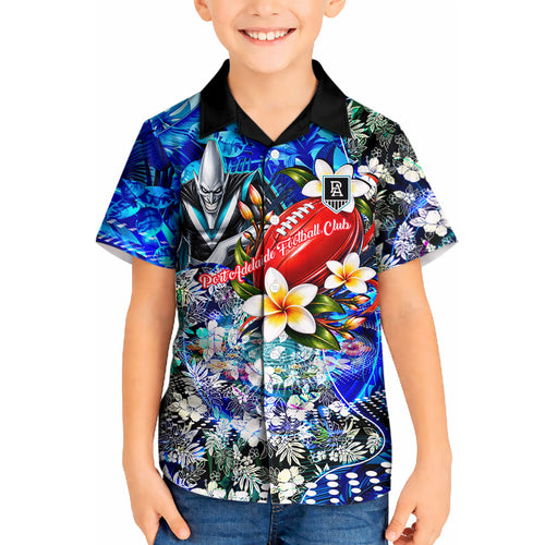 Personalized Port Adelaide Football Power Kid Hawaiian Shirt Tropical Hibiscus Flowers - Pacific Fusion Style