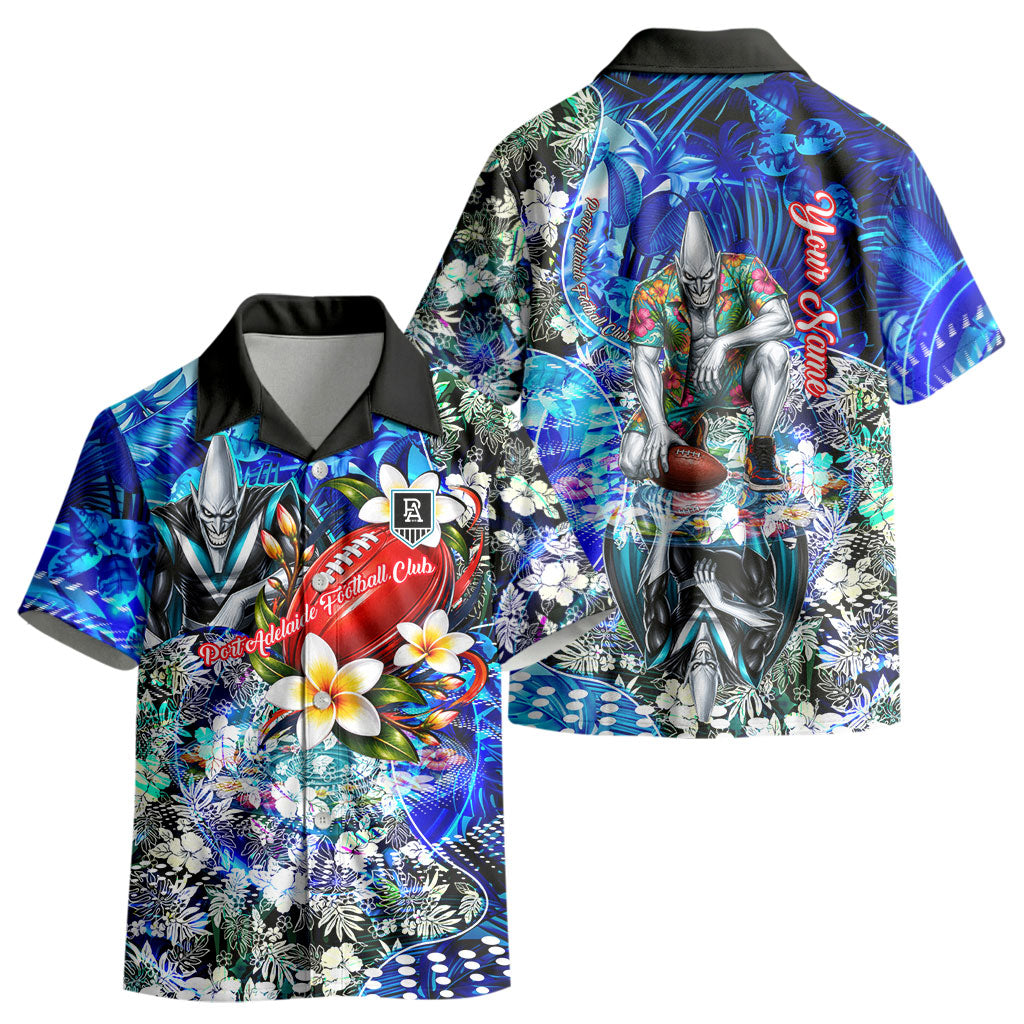 Personalized Port Adelaide Football Power Kid Hawaiian Shirt Tropical Hibiscus Flowers - Pacific Fusion Style