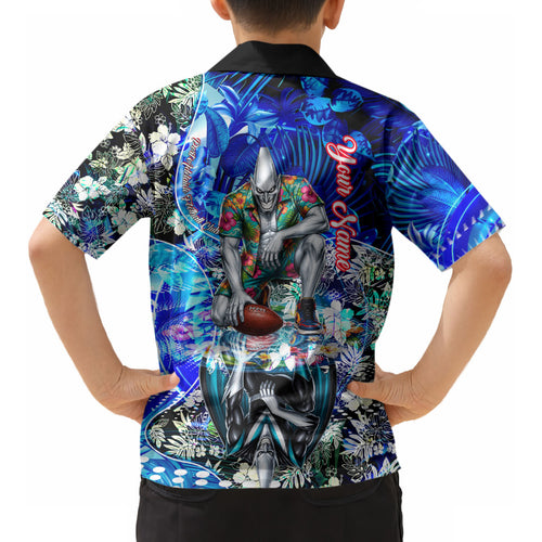 Personalized Port Adelaide Football Power Kid Hawaiian Shirt Tropical Hibiscus Flowers - Pacific Fusion Style