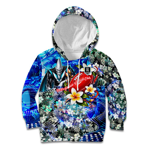 Personalized Port Adelaide Football Power Kid Hoodie Tropical Hibiscus Flowers - Pacific Fusion Style
