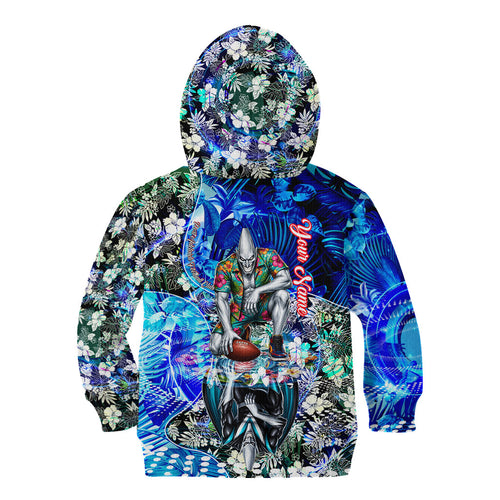Personalized Port Adelaide Football Power Kid Hoodie Tropical Hibiscus Flowers - Pacific Fusion Style
