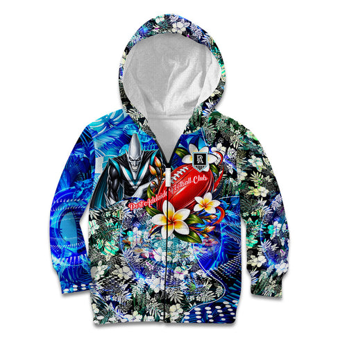 Personalized Port Adelaide Football Power Kid Hoodie Tropical Hibiscus Flowers - Pacific Fusion Style