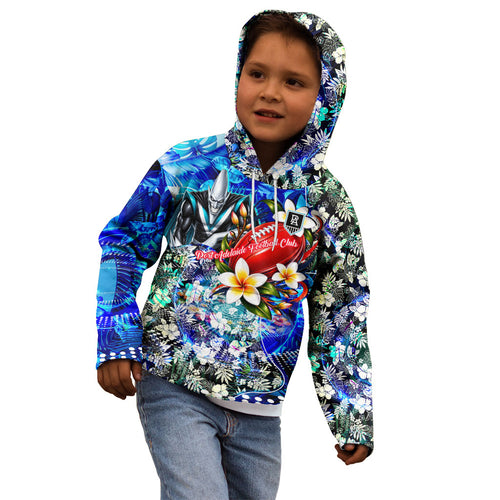 Personalized Port Adelaide Football Power Kid Hoodie Tropical Hibiscus Flowers - Pacific Fusion Style