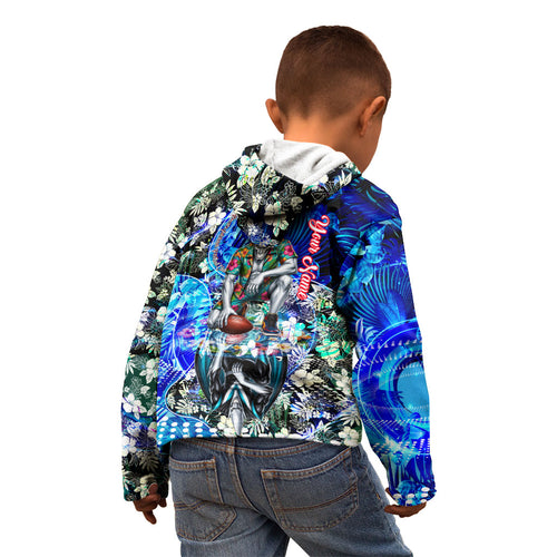 Personalized Port Adelaide Football Power Kid Hoodie Tropical Hibiscus Flowers - Pacific Fusion Style