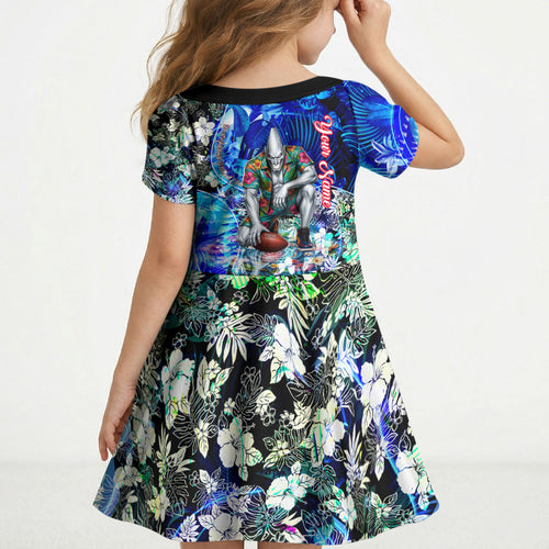 Personalized Port Adelaide Football Power Kid Short Sleeve Dress Tropical Hibiscus Flowers - Pacific Fusion Style