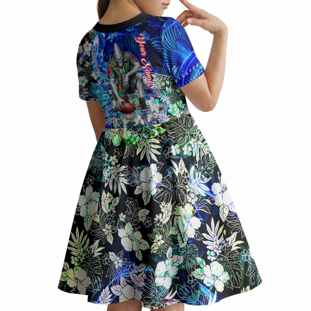 Personalized Port Adelaide Football Power Kid Short Sleeve Dress Tropical Hibiscus Flowers - Pacific Fusion Style