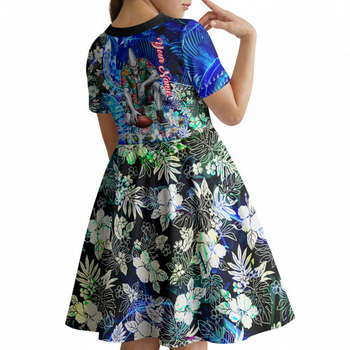 Personalized Port Adelaide Football Power Kid Short Sleeve Dress Tropical Hibiscus Flowers - Pacific Fusion Style