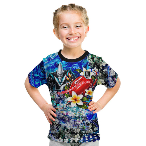 Personalized Port Adelaide Football Power Kid T Shirt Tropical Hibiscus Flowers - Pacific Fusion Style