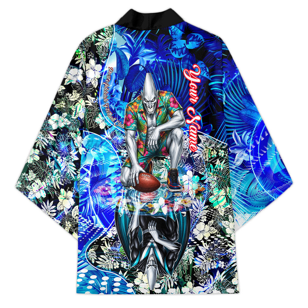 Personalized Port Adelaide Football Power Kimono Tropical Hibiscus Flowers - Pacific Fusion Style