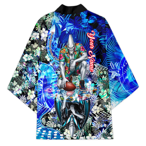 Personalized Port Adelaide Football Power Kimono Tropical Hibiscus Flowers - Pacific Fusion Style
