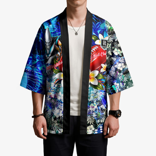 Personalized Port Adelaide Football Power Kimono Tropical Hibiscus Flowers - Pacific Fusion Style