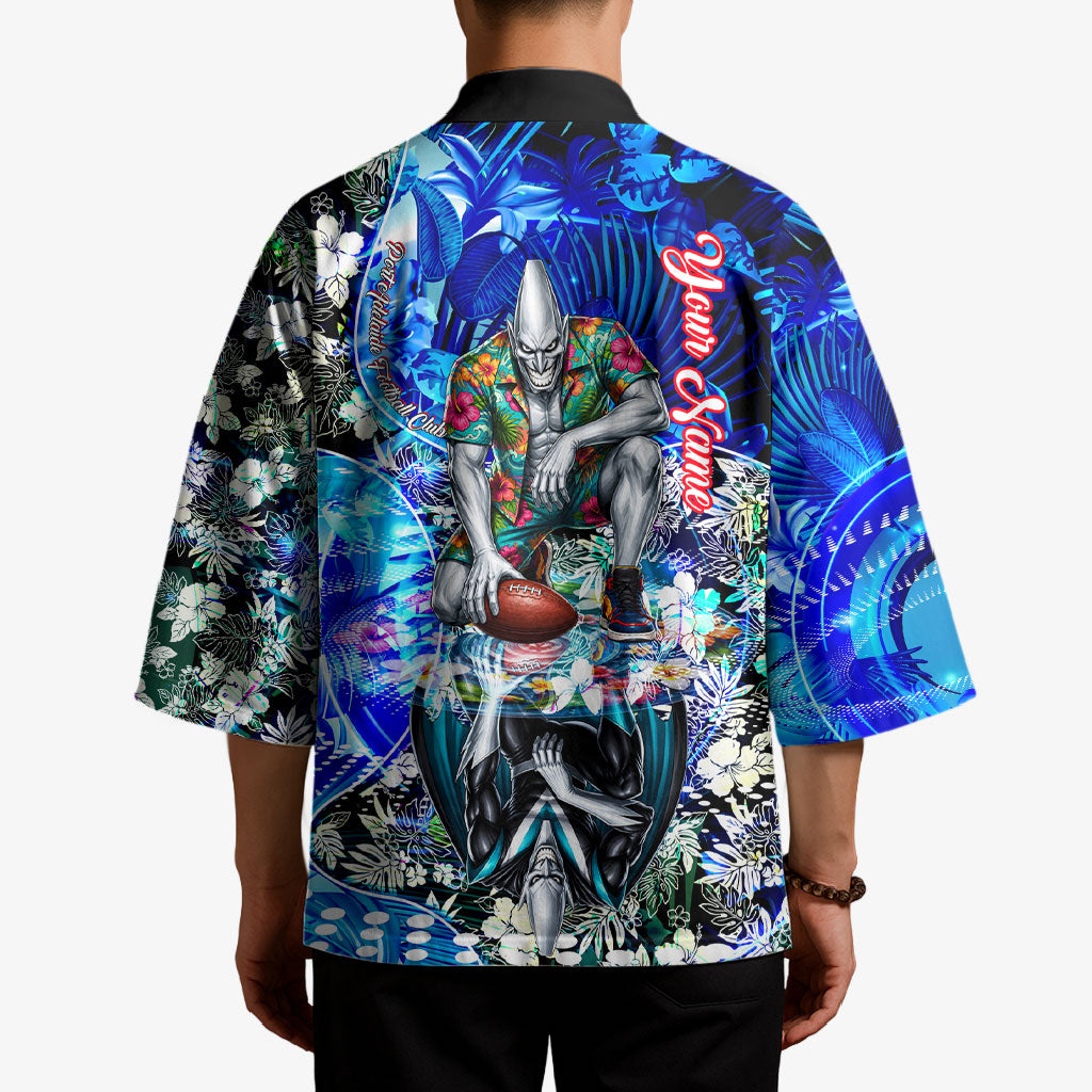 Personalized Port Adelaide Football Power Kimono Tropical Hibiscus Flowers - Pacific Fusion Style