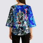 Personalized Port Adelaide Football Power Kimono Sleeve Blouse Tropical Hibiscus Flowers - Pacific Fusion Style