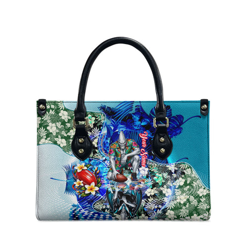 Personalized Port Adelaide Football Power Leather Bag Tropical Hibiscus Flowers - Pacific Fusion Style