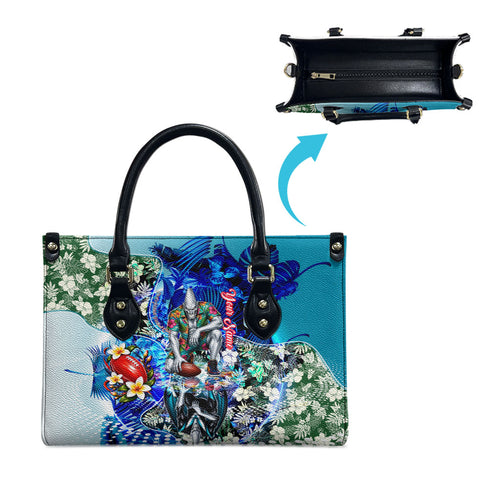 Personalized Port Adelaide Football Power Leather Bag Tropical Hibiscus Flowers - Pacific Fusion Style