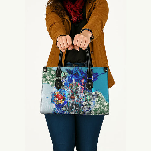Personalized Port Adelaide Football Power Leather Bag Tropical Hibiscus Flowers - Pacific Fusion Style