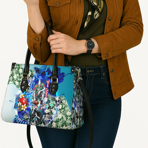 Personalized Port Adelaide Football Power Leather Bag Tropical Hibiscus Flowers - Pacific Fusion Style