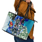 Personalized Port Adelaide Football Power Leather Tote Bag Tropical Hibiscus Flowers - Pacific Fusion Style