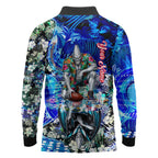 Personalized Port Adelaide Football Power Long Sleeve Polo Shirt Tropical Hibiscus Flowers - Pacific Fusion Style