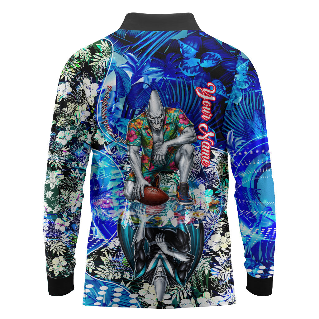 Personalized Port Adelaide Football Power Long Sleeve Polo Shirt Tropical Hibiscus Flowers - Pacific Fusion Style