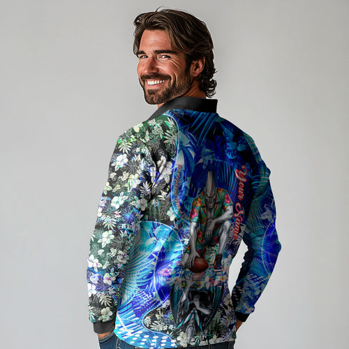 Personalized Port Adelaide Football Power Long Sleeve Polo Shirt Tropical Hibiscus Flowers - Pacific Fusion Style