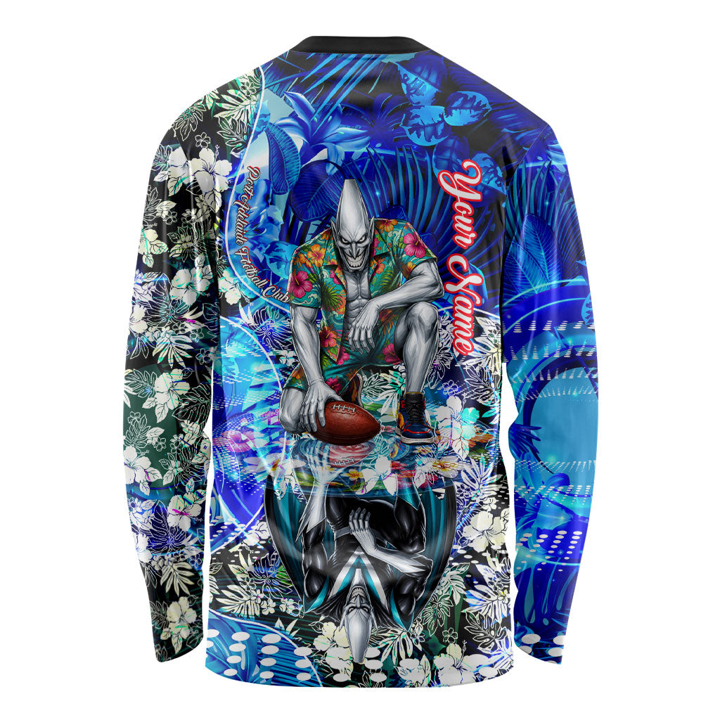 Personalized Port Adelaide Football Power Long Sleeve Shirt Tropical Hibiscus Flowers - Pacific Fusion Style