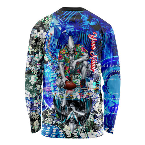 Personalized Port Adelaide Football Power Long Sleeve Shirt Tropical Hibiscus Flowers - Pacific Fusion Style