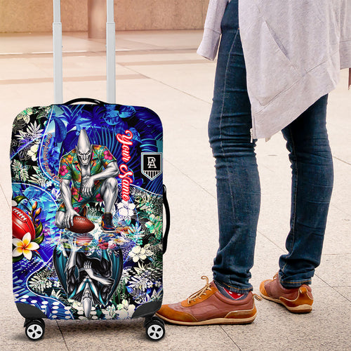 Personalized Port Adelaide Football Power Luggage Cover Tropical Hibiscus Flowers - Pacific Fusion Style