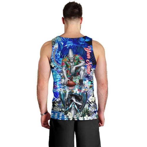 Personalized Port Adelaide Football Power Men Tank Top Tropical Hibiscus Flowers - Pacific Fusion Style
