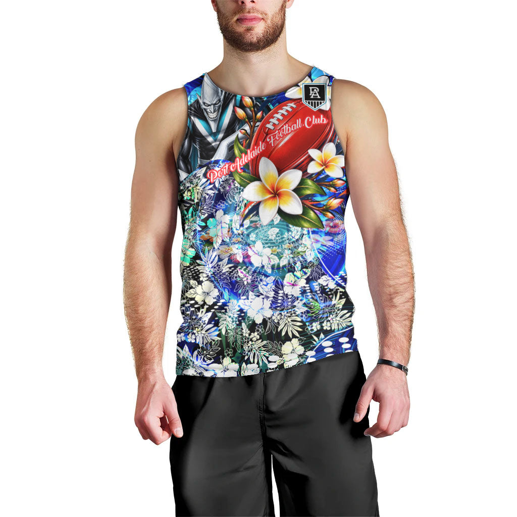 Personalized Port Adelaide Football Power Men Tank Top Tropical Hibiscus Flowers - Pacific Fusion Style