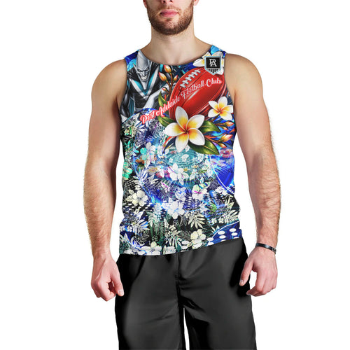 Personalized Port Adelaide Football Power Men Tank Top Tropical Hibiscus Flowers - Pacific Fusion Style