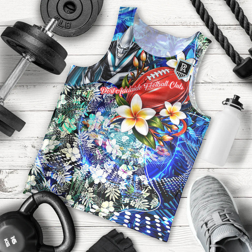 Personalized Port Adelaide Football Power Men Tank Top Tropical Hibiscus Flowers - Pacific Fusion Style