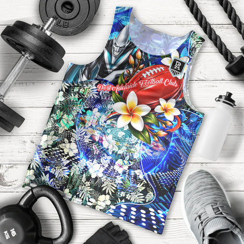 Personalized Port Adelaide Football Power Men Tank Top Tropical Hibiscus Flowers - Pacific Fusion Style