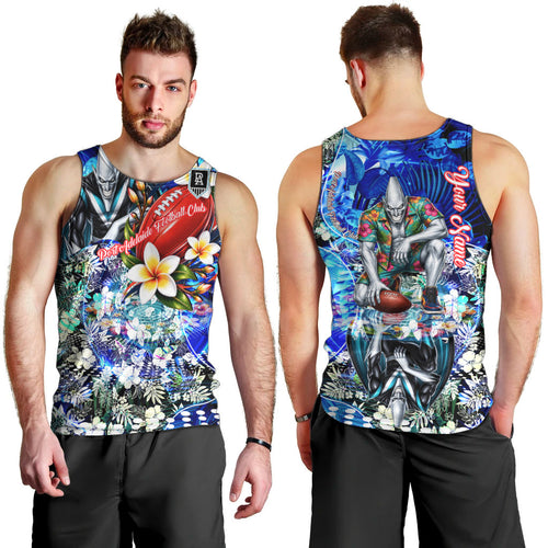 Personalized Port Adelaide Football Power Men Tank Top Tropical Hibiscus Flowers - Pacific Fusion Style