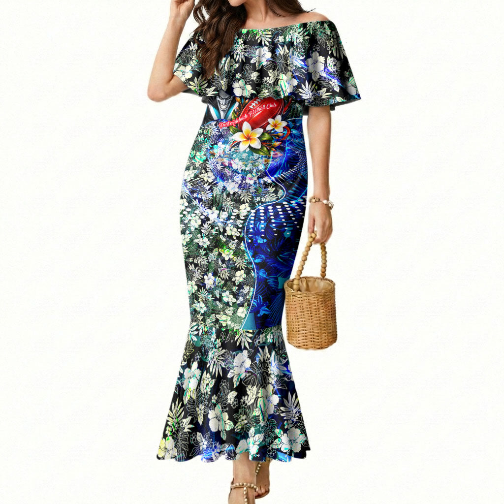 Personalized Port Adelaide Football Power Mermaid Dress Tropical Hibiscus Flowers - Pacific Fusion Style