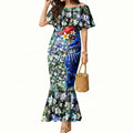 Personalized Port Adelaide Football Power Mermaid Dress Tropical Hibiscus Flowers - Pacific Fusion Style