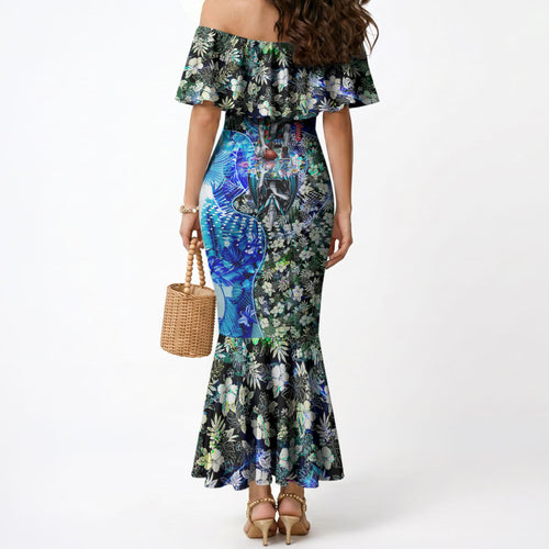 Personalized Port Adelaide Football Power Mermaid Dress Tropical Hibiscus Flowers - Pacific Fusion Style