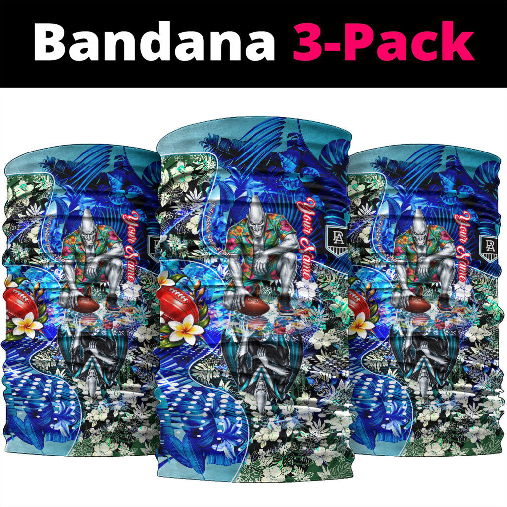 Personalized Port Adelaide Football Power Neck Gaiter Tropical Hibiscus Flowers - Pacific Fusion Style