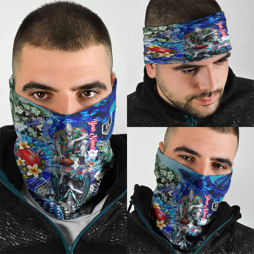 Personalized Port Adelaide Football Power Neck Gaiter Tropical Hibiscus Flowers - Pacific Fusion Style