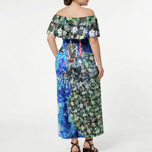 Personalized Port Adelaide Football Power Off Shoulder Maxi Dress Tropical Hibiscus Flowers - Pacific Fusion Style