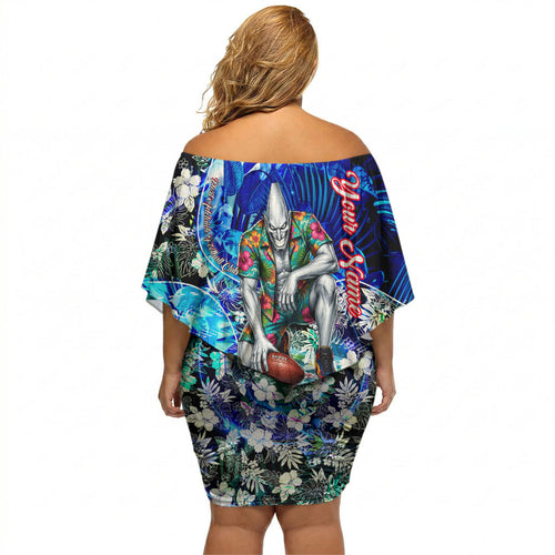 Personalized Port Adelaide Football Power Off Shoulder Short Dress Tropical Hibiscus Flowers - Pacific Fusion Style