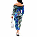Personalized Port Adelaide Football Power Off The Shoulder Long Sleeve Dress Tropical Hibiscus Flowers - Pacific Fusion Style