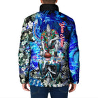 Personalized Port Adelaide Football Power Padded Jacket Tropical Hibiscus Flowers - Pacific Fusion Style